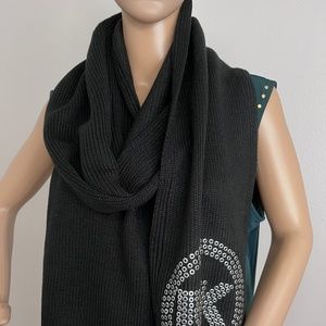 Michael Kors Women’s Black With Silver Studs Logo Knit Scarf